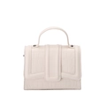 Chic beige handbag featuring a textured crocodile pattern and a sleek top handle design - White