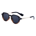 Retro square sunglasses featuring black and amber gradient frames with golden metal temples - Black Tortoise Gold All Gray