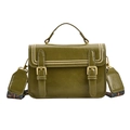 Retro olive green crossbody bag with rivet trim and bohemian fabric shoulder strap - Green