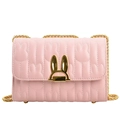 Pink rabbit theme crossbody bag with gold bunny ear clasp and metal chain strap - Pink