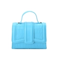 Sky blue crocodile pattern handbag with stylish rivets and a single handle design - Blue