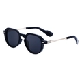 Gafas de sol cuadradas retro con montura negra, patillas doradas y cristales grises - Montura Negro Brillante Oro Lente Gris