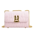 Pink PU leather crossbody bag with rabbit quilting and gold bunny ear lock detail - Purple