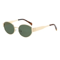 Retro oval sunglasses with golden metal frame and dark lenses with tortoiseshell tips - Gold Frame G15 Green Lens With Leopard Temple (C5)