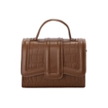 Brown crocodile pattern top handle bag with vintage stone texture and silver rivets - Coffee