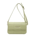 Chic bean green crossbody square bag with quilted wave pattern and gold metal buckle - Green