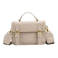 Retro beige small square bag with decorative gold buckles and patterned wide shoulder strap - White