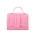 Pink stone pattern textured handbag with a crocodile leather finish and top handle - Pink