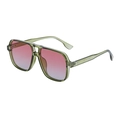 Men's retro double-bridge pilot sunglasses with olive green frame and purple gradient lens - C8 Transparent Green Pink Gradient