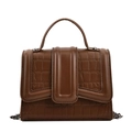 Brown crocodile pattern crossbody bag with metallic chain strap and top handle - Brown