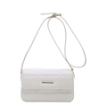 White quilted crossbody bag with wave stitching and rectangular gold metal buckle detail - White