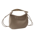 Minimalist pleated beige shoulder bag with sculptural gold metal handle for women - Khaki
