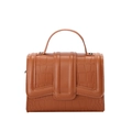 Caramel faux leather handbag with crocodile texture and elegant U-shaped stitching design - Brown