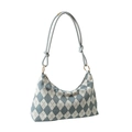 Bolso bajo el brazo con patrón argyle azul y blanco con anillo de metal y asa anudada - Azul