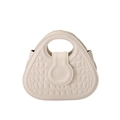 Elegante bolso de mano beige semicircular con piel grabada de cocodrilo y asa - Blanco