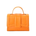 Vibrant orange crocodile pattern handbag with silver rivet detail and top handle - Orange