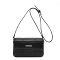 Classic black square crossbody bag with wave quilted pattern and gold metal hardware - Black