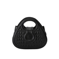 Elegante bolso de mano negro de cuero acolchado con asa redonda y detalle de hebilla circular - Negro