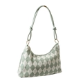 Bolso hobo de punto de rombos verde y blanco con correa anudada y detalles dorados - Verde