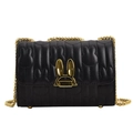 Chic black quilted shoulder bag featuring gold rabbit ear clasp and chain strap - Black