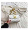 Quilted white crossbody bag featuring golden bunny ear clasp and metal chain strap - White
