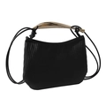 Minimalist black pleated crossbody bag with a golden sculptural metal handle - Black