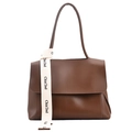 Borsa a tracolla minimalista in ecopelle marrone scuro con cinturino decorativo in tela - Stile Marrone / Marrone