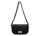 Chic black quilted chain crossbody bag with silver hardware on white background - Black