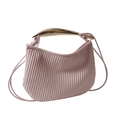 Pink pleated handbag with golden arc metal handle and leather texture finish - Pink
