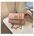 Pink quilted shoulder bag with gold bunny ear clasp and metallic chain strap - Pink