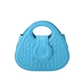Sky blue crossbody bag with crocodile pattern and integrated round top handle - Blue