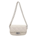 Quilted cream crossbody chain bag with metal lock and classic diamond stitch detail - White