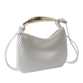 White pleated square shoulder bag with elegant streamlined gold metal handle - White