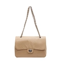 Borsa classica in pelle trapuntata beige con catena d'argento e chiusura a girello - Cachi