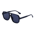 Classic black double bridge aviator sunglasses with square frames and grey UV lenses - C1 Black Frame Black Grey