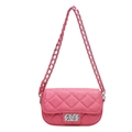 Pink quilted chain crossbody bag with silver rotating lock and woven shoulder strap - Pink