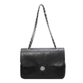 Borsa a tracolla classica in pelle nera trapuntata con catena argento e chiusura - Nero