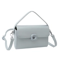 Minimalist light blue leather square handbag with top handle and crossbody strap - Blue
