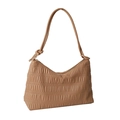 Light brown pleated faux leather baguette bag with a stylish knot handle and gold hardware - Khaki