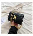 Quilted black shoulder bag with gold rabbit ear clasp and chain strap for women - Black