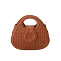Brown handbag with embossed geometric texture and circular cutout handle detail - Brown