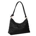 Elegant black pleated faux leather underarm bag with golden hardware and knot detail - Black