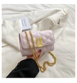 Pink quilted shoulder bag with gold rabbit clasp and woven metal chain strap - Purple