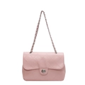 Borsa a spalla rosa in pelle PU trapuntata con catena argento e chiusura girevole in metallo - Rosa