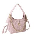 Pink Matelassé pleated crossbody bag with gold chain strap and leather handle - Pink