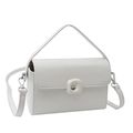 Chic white leather small square crossbody bag with square buckle and adjustable strap - White