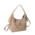 Pleated dumpling bag in nude pink with gold chain and adjustable shoulder strap - Khaki