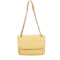 Light yellow V-quilted flap chain bag with elegant gold hardware and leather strap - Yellow