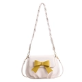 Chic cream-white crossbody square bag with a bright yellow bow and braided strap - White and Yellow