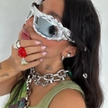 Y2K cyber silver liquid metal sunglasses with matching punk jewelry for party wear - C8 Silver Frame Silver Mirror